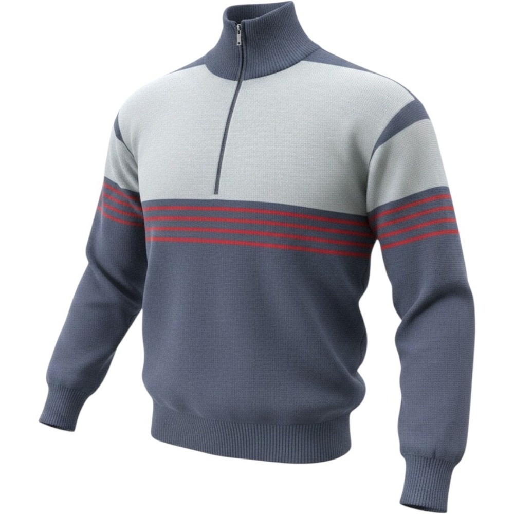 Mount Cervine VTG‎ Ski Mens L Sweater Wool Quarter Zip  Blue Grey  Stripe Winter